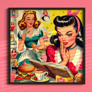 Retro-Mädchen-Kitsch-Illustration Poster