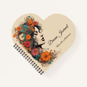 Retro-Mädchen mit Blumen im Haar Notizblock