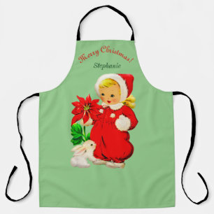 Retro-Mädchen mit Hasen-Weihnachts-Schürze Schürze