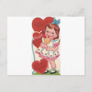Retro-Mädchen mit Lutscher-Valentinstag Feiertagspostkarte