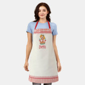Retro-Mädchen mit rotem Kirschkuchen-Karo Schürze (Getragen)
