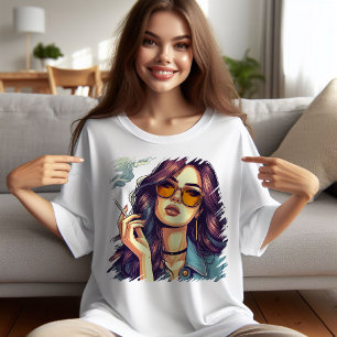 Retro-Mädchen mit Sonnenbrille T-Shirt