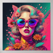 Retro-Mädchen mit Sonnenbrille und Blume Poster (Vorne)