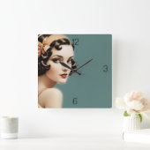 Retro-Mädchen Quadratische Wanduhr (Zuhause)