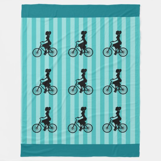 Retro-Mädchen Radfahrer-Silhouette Fleecedecke (Vorderseite)