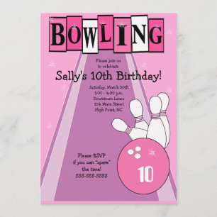 Retro-Mädchen-rosa Geburtstags-Bowling-Party-Einla Einladung
