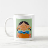 Retro-Mädchen strickt Kaffeetasse (Links)