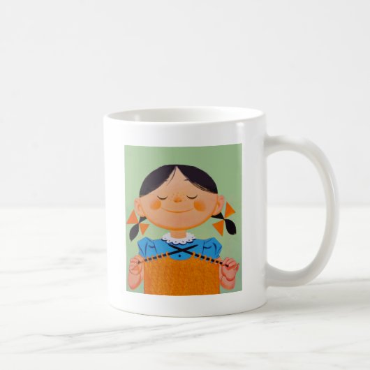 Retro-Mädchen strickt Kaffeetasse (Rechts)