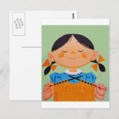Retro-Mädchen strickt Postkarte (Vorne/Hinten)