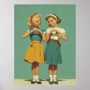 Retro-Mädchen teilen herzliche Freude Poster