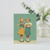 Retro-Mädchen teilen herzliche Freude Postkarte (Stehend Vorderseite)