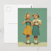 Retro-Mädchen teilen herzliche Freude Postkarte (Vorne/Hinten)
