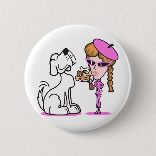 Retro-Mädchen und Haustierhund Button (Vorderseite)
