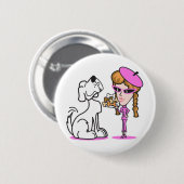 Retro-Mädchen und Haustierhund Button (Vorne & Hinten)