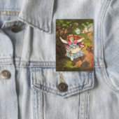 Retro-Mädchen und Hund Lithografie-Illustration Button (Insitu)