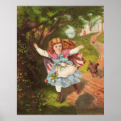Retro-Mädchen und Hund Lithografie-Illustration Poster (Vorne)
