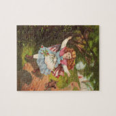 Retro-Mädchen und Hund Lithografie-Illustration Puzzle (Horizontal)