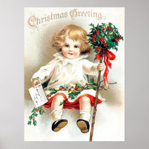 retro-mädchen Weihnachten im Vintage Stil Urlaub Poster