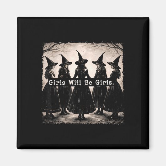 Retro-Mädchen wird Mädchen Halloween Hexen-Vibes Magnet (Vorne)