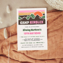 Retro-Mädchen-Wochenend-Camp-Geburtstags-Einladung