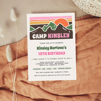 Retro-Mädchen-Wochenend-Camp-Geburtstags-Einladung Einladung