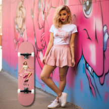 Retro-mädchenhaftes, pinkfarbenes Skateboard für M