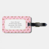 Retro-mädchenhaftes rosa Kirschmuster-Monogramm Gepäckanhänger (Rückseite horizontal)