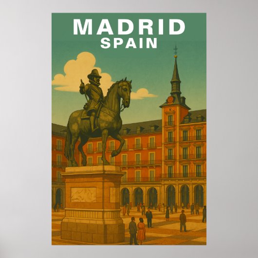 Retro Madrid, Spanien Historischer Stadtplatz Poster (Vorne)