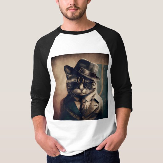 Retro Mafia Cat T-Shirt (Vorderseite)