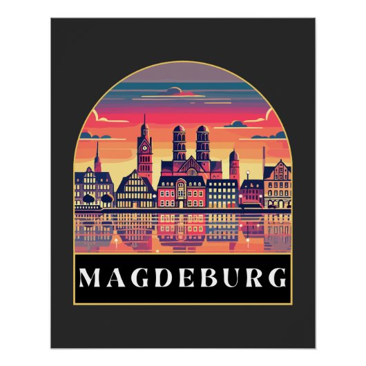 Retro Magdeburg Skyline Poster (Vorderseite)
