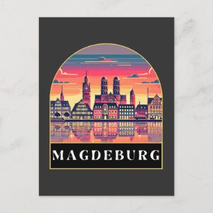 Retro Magdeburg Skyline Postkarte