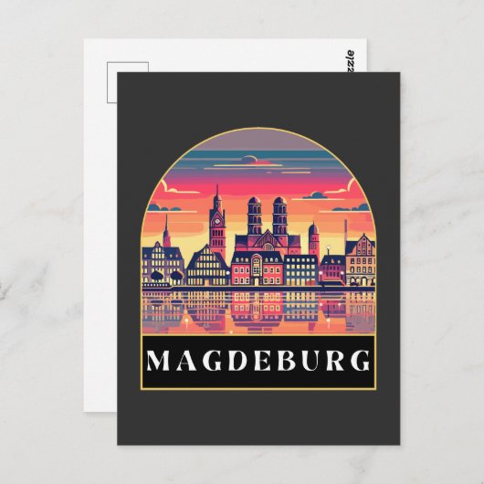 Retro Magdeburg Skyline Postkarte (Vorne/Hinten)
