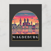 Retro Magdeburg Skyline Postkarte (Vorderseite)