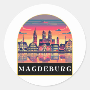 Retro Magdeburg Skyline Runder Aufkleber