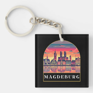 Retro Magdeburg Skyline Schlüsselanhänger