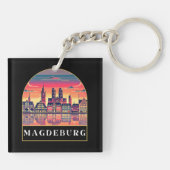 Retro Magdeburg Skyline Schlüsselanhänger (Rückseite)