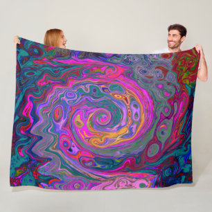 Retro Magenta, Green and Orange Abstract Swirl Fleecedecke
