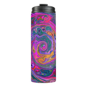 Retro Magenta, Grün und Orange Abstract Swirl Thermosbecher