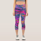 Retro Magenta, Grün und Orange Abstrakter Swirl Capri Leggings (Vorderseite)
