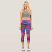 Retro Magenta, Grün und Orange Abstrakter Swirl Capri Leggings (Vorderseite)