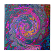 Retro Magenta, Grün und Orange Abstrakter Swirl