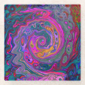 Retro Magenta, Grün und Orange Abstrakter Swirl Glasuntersetzer (Vorderseite)