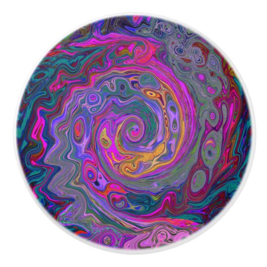 Retro Magenta, Grün und Orange Abstrakter Swirl Keramikknauf (Vorderseite)