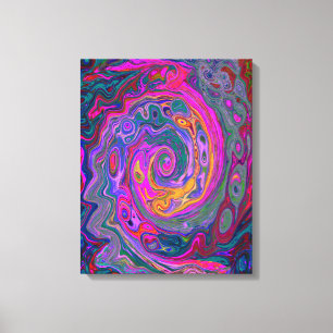 Retro Magenta, Grün und Orange Abstrakter Swirl Leinwanddruck