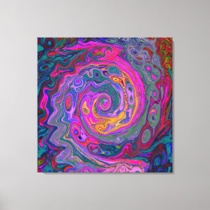 Retro Magenta, Grün und Orange Abstrakter Swirl Leinwanddruck