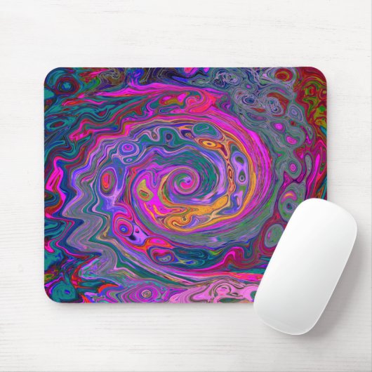 Retro Magenta, Grün und Orange Abstrakter Swirl Mousepad (Mit Mouse)
