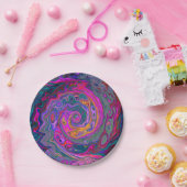 Retro Magenta, Grün und Orange Abstrakter Swirl Pappteller (Party)