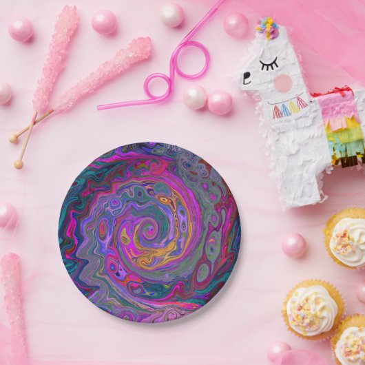 Retro Magenta, Grün und Orange Abstrakter Swirl Pappteller (Party)