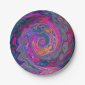 Retro Magenta, Grün und Orange Abstrakter Swirl Pappteller (Vorderseite)