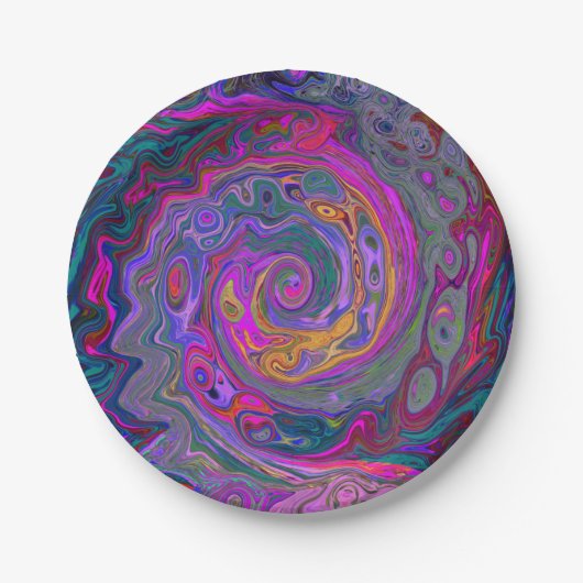 Retro Magenta, Grün und Orange Abstrakter Swirl Pappteller (Vorderseite)